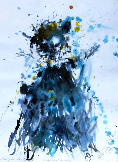 KÖNIGIN DER NACHT aus der Oper DIE ZAUBERFLÖTE, Aquarell, 64 x 50 cm